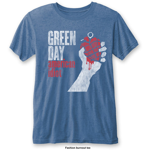 GREEN DAY ( BURN OUT AMERICAN IDIOT VINTAGE ( LIGHT BLUE ) T-SHIRT